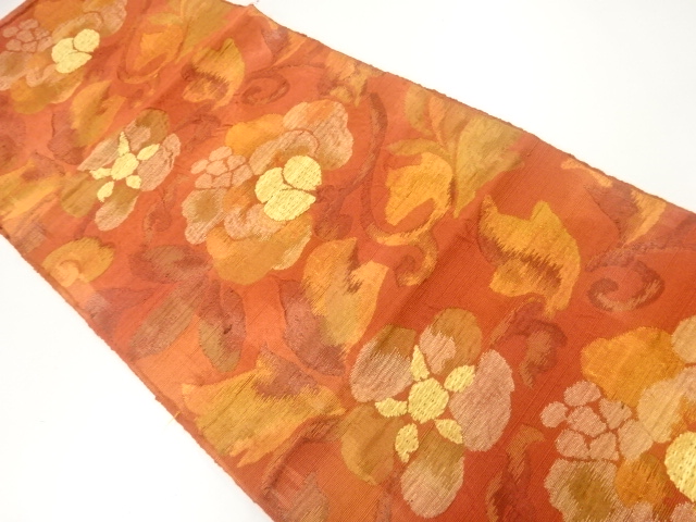JAPANESE NAGOYA OBI / TSUMUGI / WOVEN FLOWER ARABESQUE